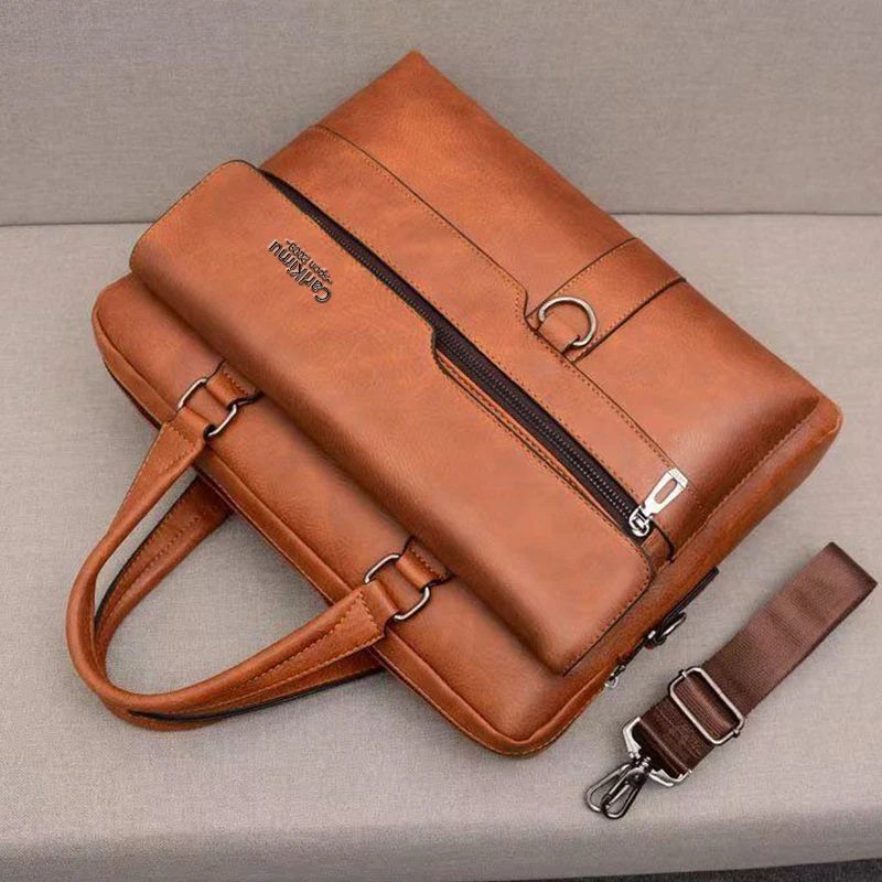 Black Brown Multi Tone Rider Leather Document Bag Double Handles Messenger Bag Fits 14 Inch Laptop Office Travel Essentials