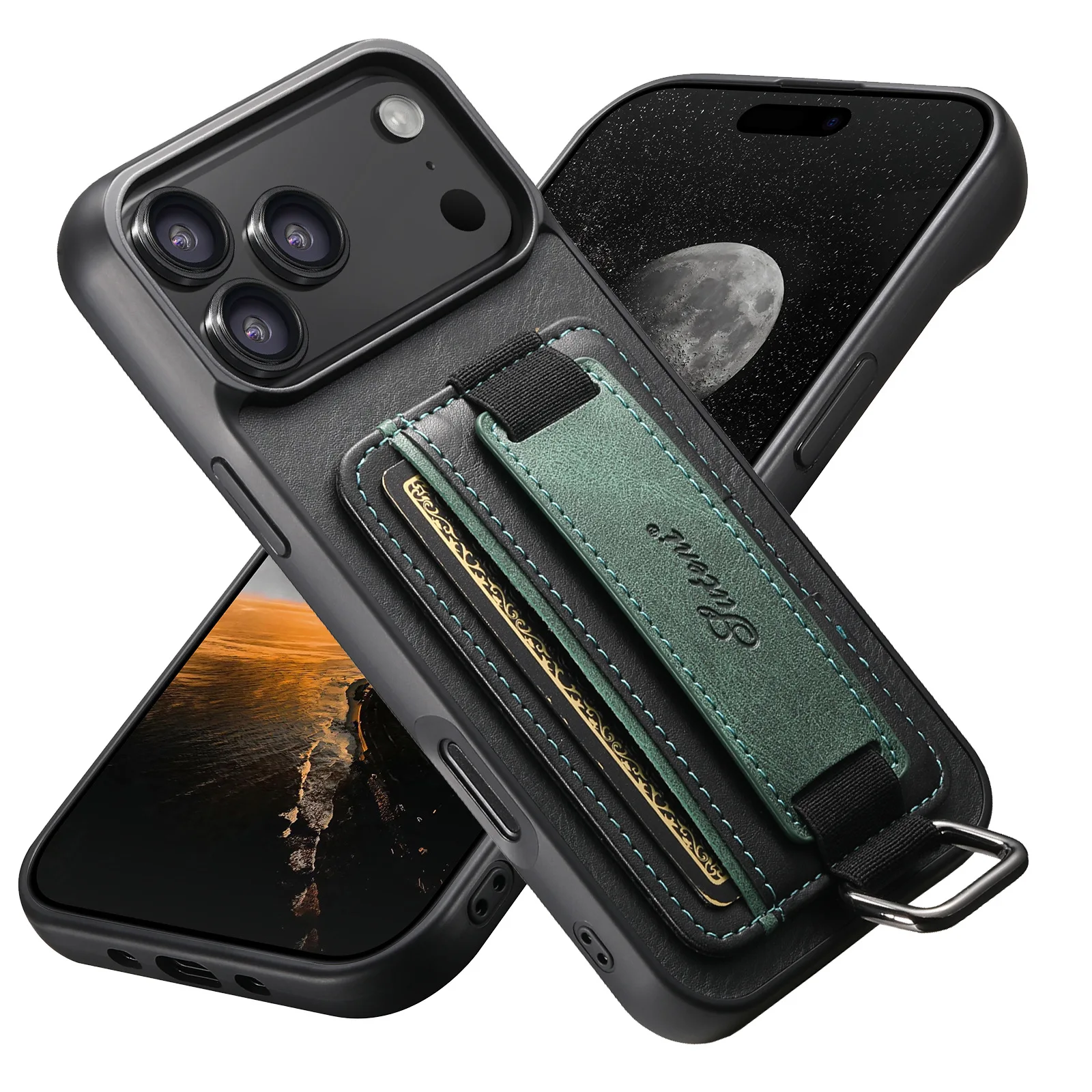 سليم صالح قسط محفظة جلدية الحال بالنسبة آيفون 17 برو ماكس 13 12 11 14 15 16 برو ماكس 16 زائد شريط للرسغ حامل بطاقة فتحات غطاء #5