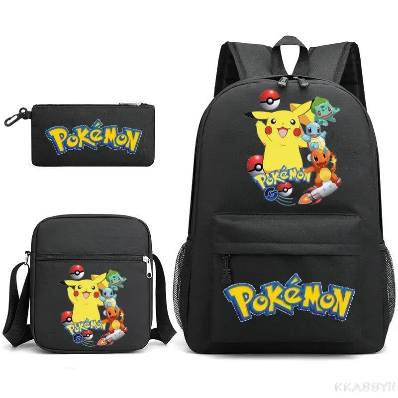 POKEMON 3Pcs Set Backpack 3D Prints Knapsack for Teenagers Girls Boys Cute Pikachu Travel Bagpack Children School Bags