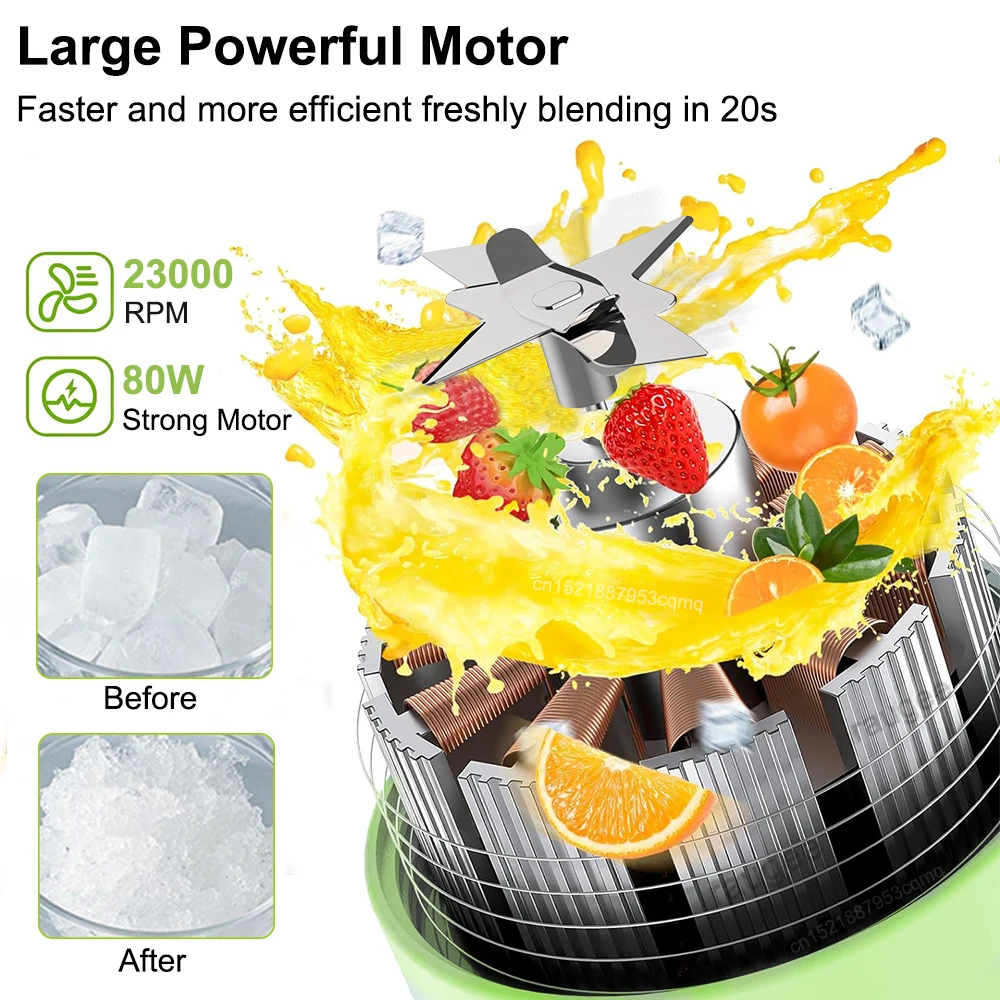 Licuadora eléctrica portátil recargable por USB, exprimidor de zumo de frutas, batidos de gran capacidad, 1500ML