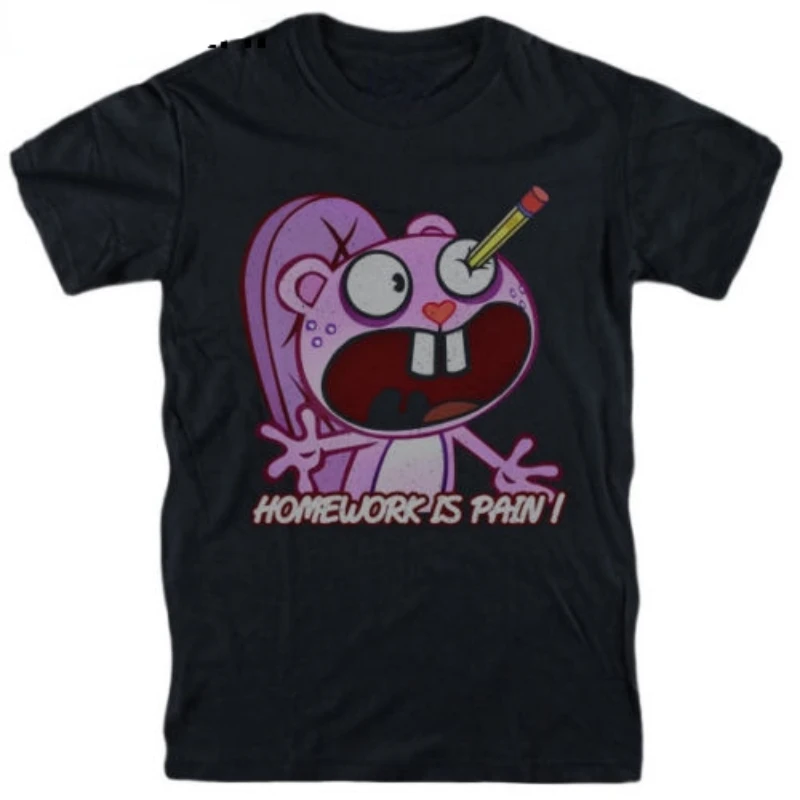 Homework Is Pain I T Shirt HAPPY TREE FRIENDS Toothy Lumpy Petunia Nutty Sniffles Flippy Cartoon Print T-shirt Unisex Tops Tees