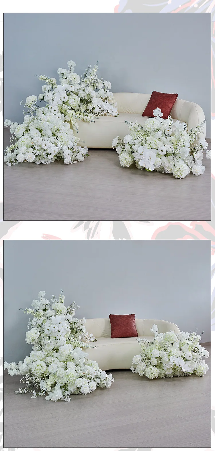 Hochzeits-Kunstblumenreihe, Blumenball, quadratischer Hornbogen, Dekoration, Schaufenster-Display, Heiratsantrag, Event, Blumenhintergrund, Kunstblumen – Detail 8
