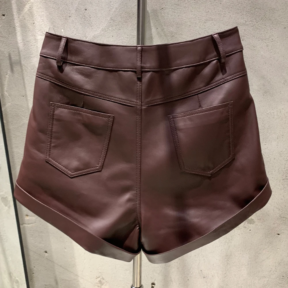 Leather Shorts Women Real Lambskin Pants Short Ladies Sheepskin Riding Shorts