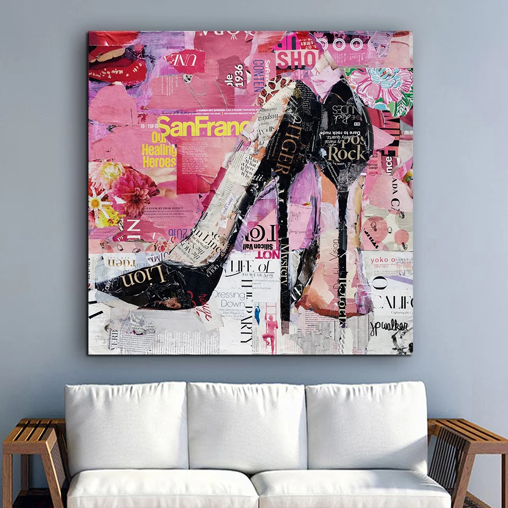 High Heel Graffiti Poster Modern Fashion Wall Art Abstract Pop Picture Living Room Bedroom Home Bar Interior Decor Canvas Print