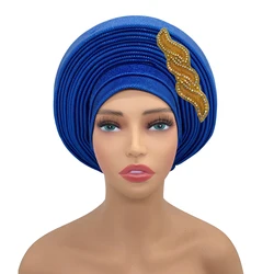 African Auto Gele Headtie Women's Head Wraps Nigeria Wedding Party Head Ties Female Turban Cap Ready to Wear