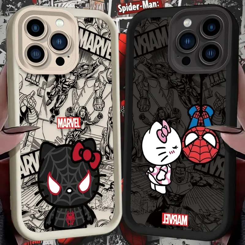 Marvel Spider Man Cat Case For iPhone 16 15 14 13 12 11 Pro Max X XS X S Max XR SE 2020 7 8 Plus Hello Kitty Soft Silicone Cover