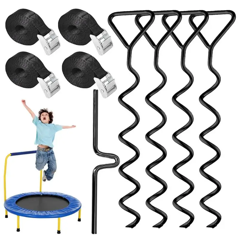 

Trampoline Anchor Kit Corkscrew Shape Trampoline Parts Anchor Kit Spiral Stake Windproof Tie Down Anchors For Garden Sheds