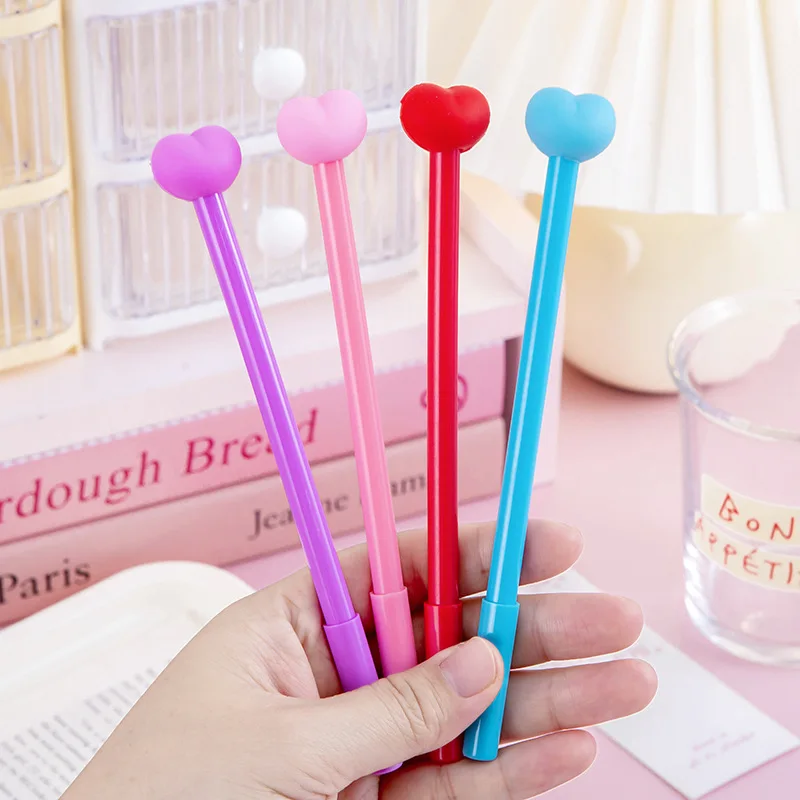 10Pcs/Lot Kawaii LOVE Heart Gel Pen 0.5mm Black Ink Student Writing Pens Stationery Cute Kids School Office Supplies Stationary