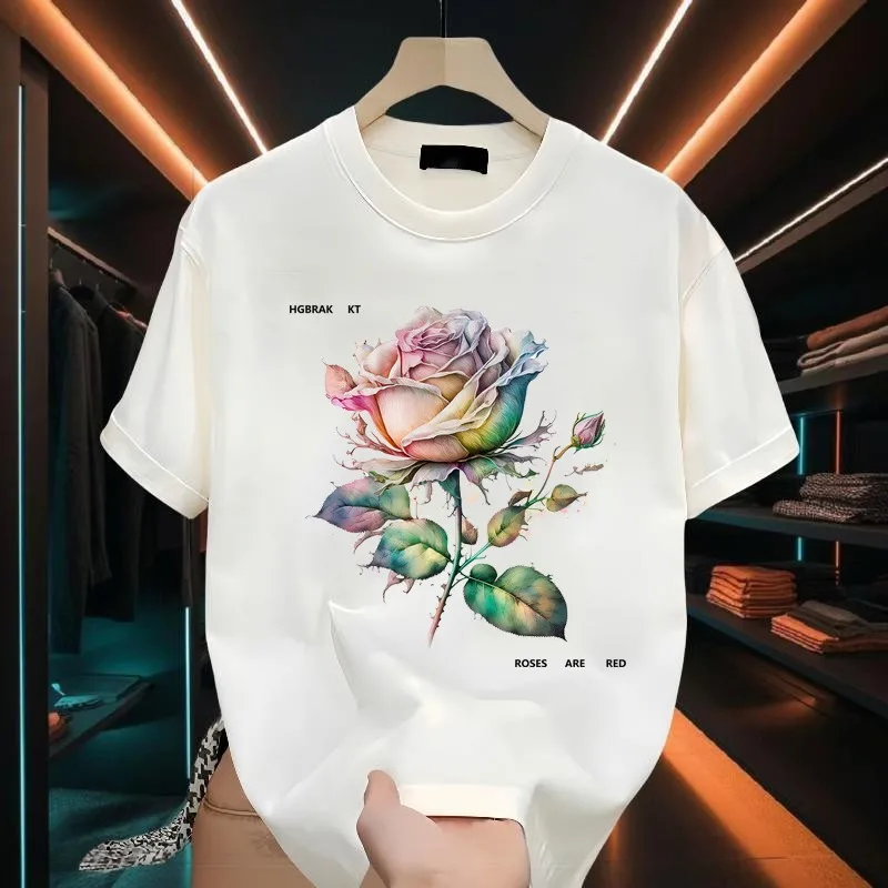 2024 Summer Men's Cotton T Shirts Korean Fashion Harajuku Short Sleeve Tops Tees Men's Trend Men Cloting Graphic T Shirt M-5XL
