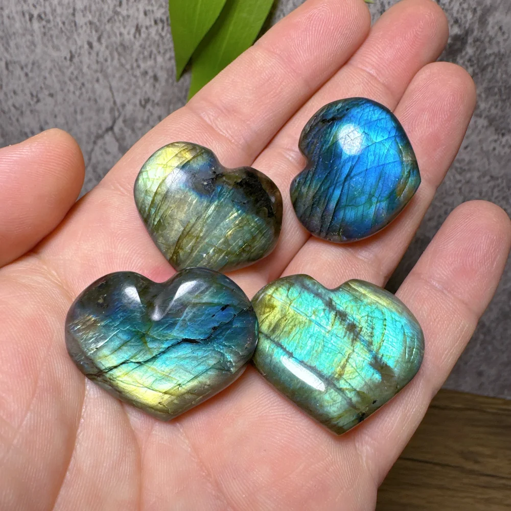 Random1PC Labradorite Heart Cabochon Gemstone Multi Flashy Unpolished Natural Shape Healing Crystal Jewelry Making