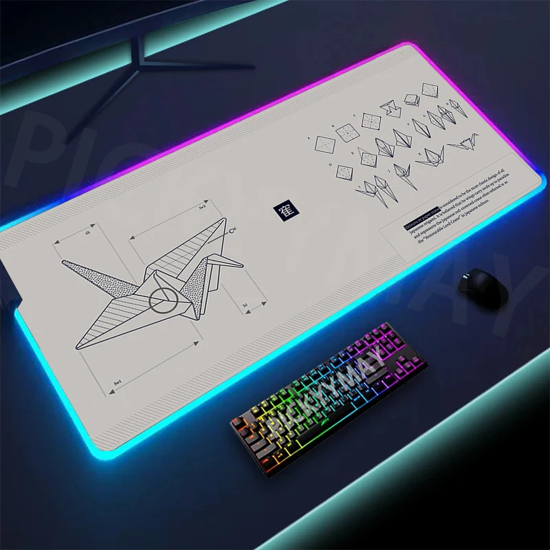 

Paper Crane RGB Gaming Mousepad LED Gamer Mousepads PC Desk Mat Luminous Mouse Pad Large Keyboard Mats Table Rug With Backlit