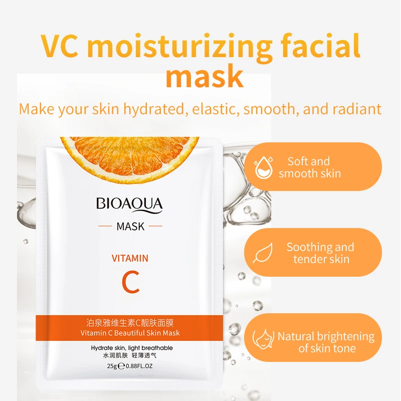 5pcs BIOAQUA Vitamin C Facial Masks Face skincare Moisturizing Face Mark Whitening Anti-aging Face Mask for Face Skin Care view 5
