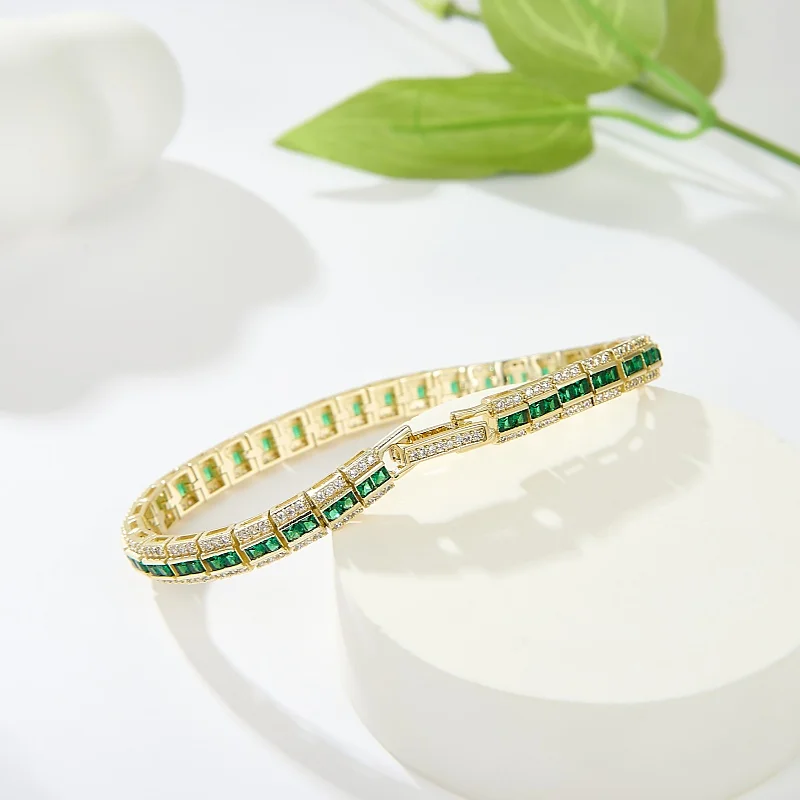 

Fashion Jewelry 7MM Women Hand Bracelet 18K Gold Plated White Green Zircon Bracelets Woman 2024
