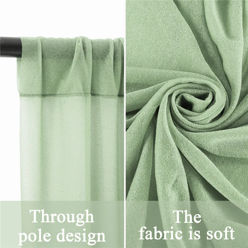 2PCS Sage green Chiffon Backdrop Curtains Wrinkle Chiffon Fabric Curtain Drapes for Wedding Arch Party Stage Decoration