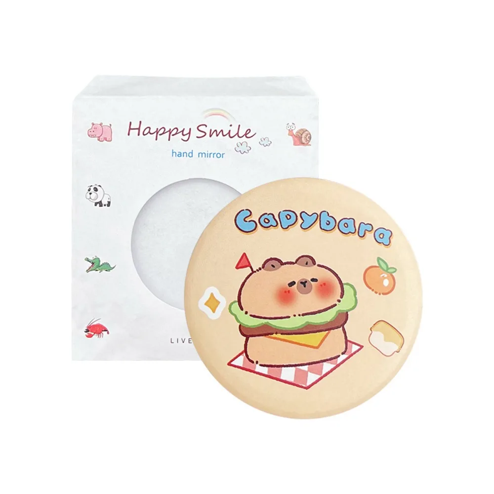 Capybara-Miroir cosmétique portable, 18 plaques, petit miroir circulaire, impression de motifs clairs, joli miroir unidirectionnel