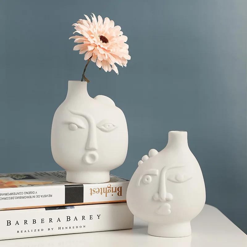 ARTLOVIN Nordic White Character Vase Ceramics Statue Flower Vase Face Pots Bust Head Shaped for Birthday Gifts Home Office Decor