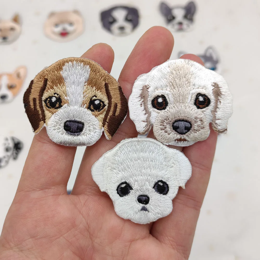 Animal Dog Head Embroidery Sticker Patches For Clothing Parches Ropa Termoadhesiv Ecusson A Coudre Applique Sweing Badges