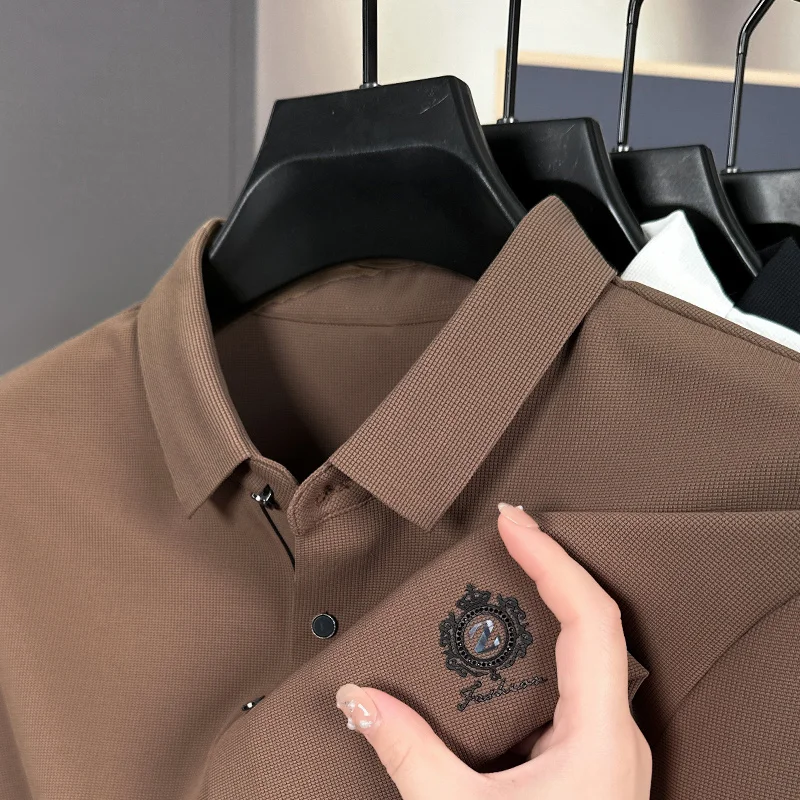 

Luxury Man Long-Sleeved Polo Shirt Lapel Exquisite Embroidery Button Autumn Winter New British Style Business Casual Men's Tops