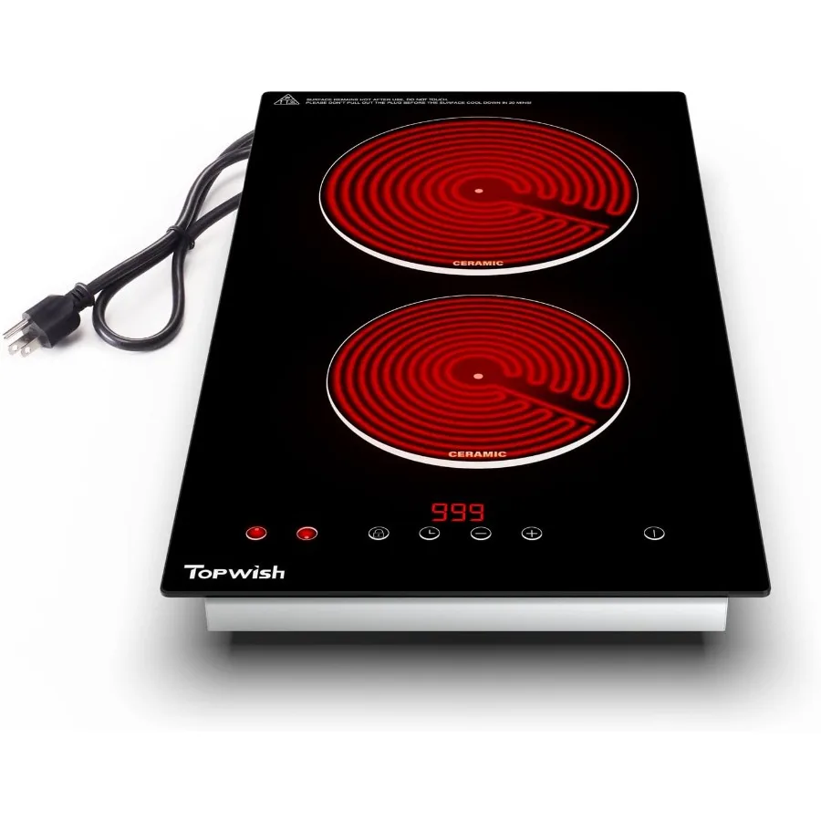 

Электрическая варочная панель с 2 конфорками, 110 В, встроенная плита с сенсорным управлением, 12-дюймовая поверхность для приготовления пищи, функция таймера, замок для детей, сейф