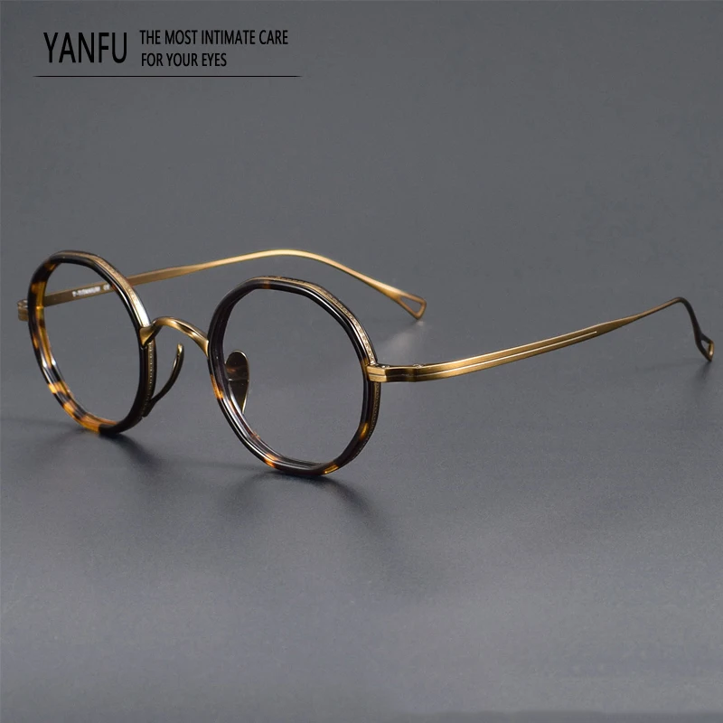 Round Titanium Brand Design Glasses Frames Ultra-light Tortoise Men Male Fashion Eyewear Myopia Reading Prescription Eyeglasses