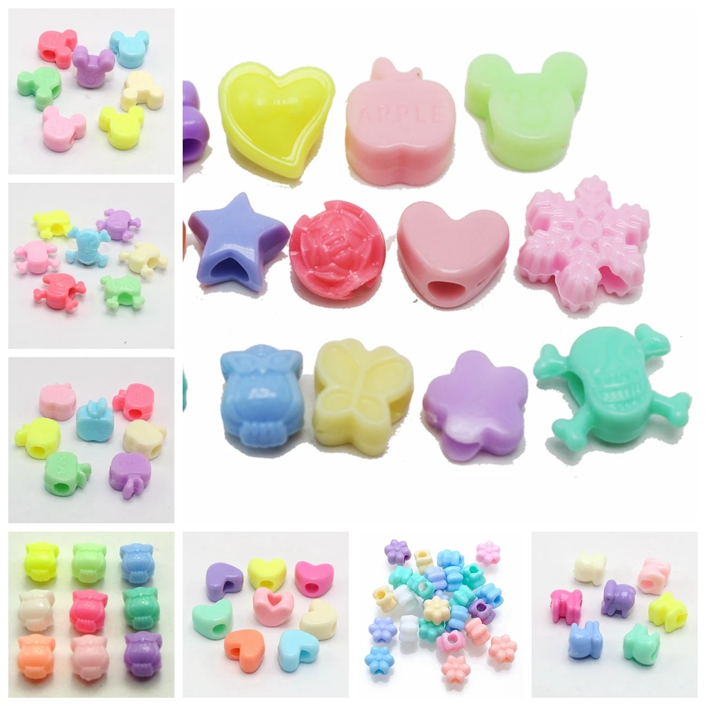 100 Mixed Pastel Color Acrylic Various Shape Pony Beads for Kids Kandi Craft