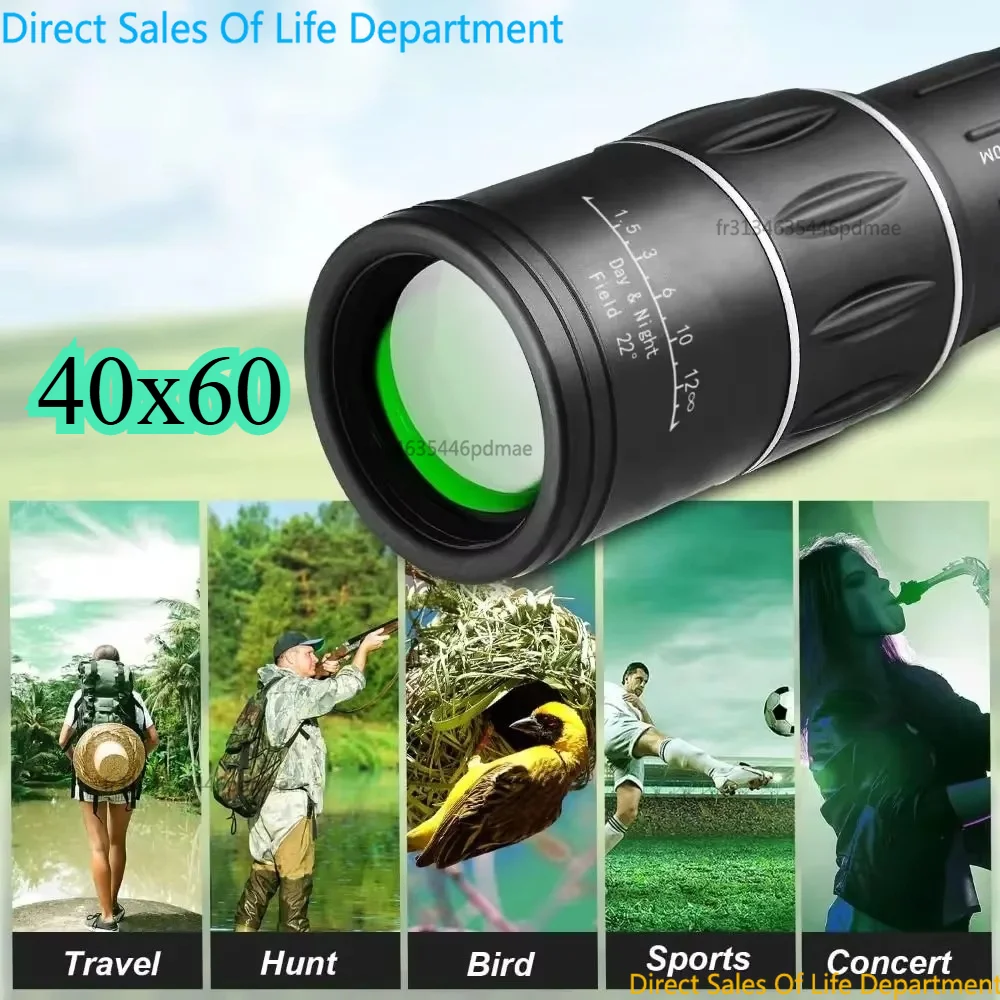 Potente Telescopio Monocular 40x60 de Alta Potencia HD de Largo Alcance para Adultos, Observación de Aves, Caza, Alta Claridad