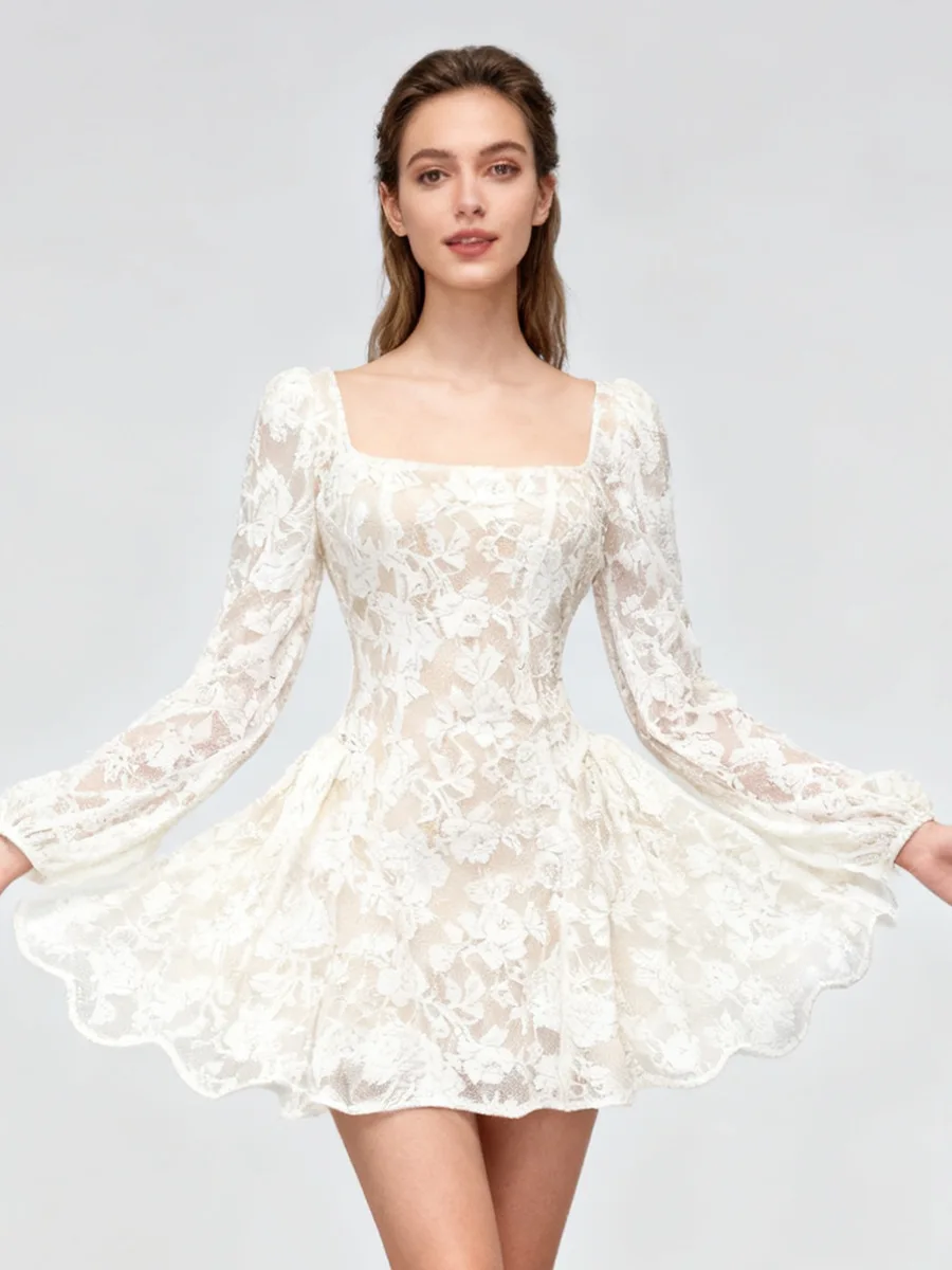 ชุดเดรสลูกไม้ทรงคอร์เซ็ทสำหรับงานปาร์ตี้สุดหรูสำหรับผู้หญิง แฟชั่นชุดราตรีทรงบอดี้คอน ทรงเอ แขนพอง เซ็กซี่ โชว์หลัง ชุดมินิเดรส ปี 2026 รุ่นใหม่