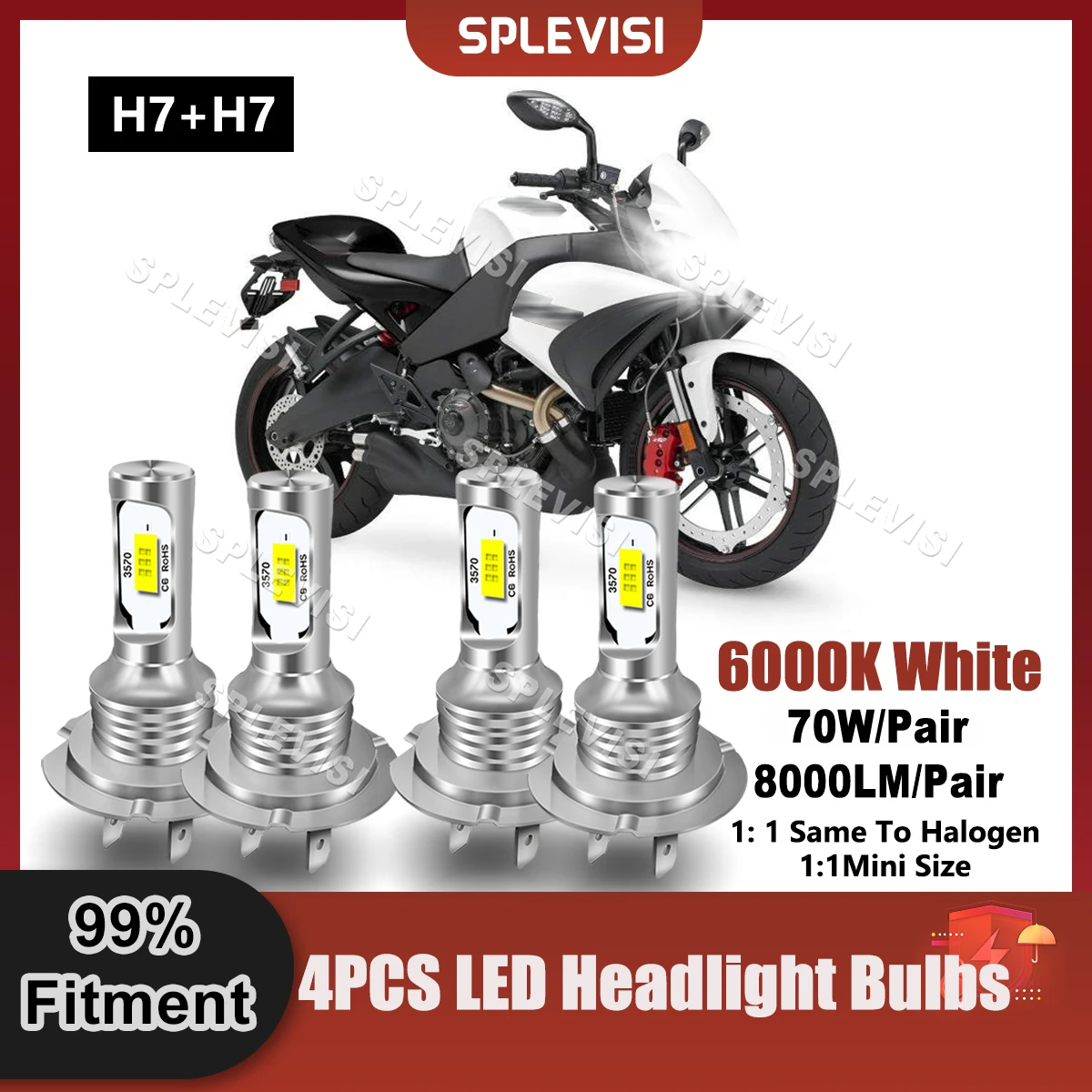 Pure White 4PCS H7 LED Headlight 9V-24V Replace Fits For Buell Lightning XB12Scg 2005 2006 2007 2008 2009 2010 Moto Light Bulbs