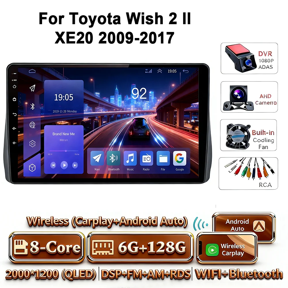 Android 17 Carplay Android Auto 4G WIFI autoradio voor Toyota Wish 2 XE20 2009-2017 GPS DSP BT touchscreen multimediasysteem