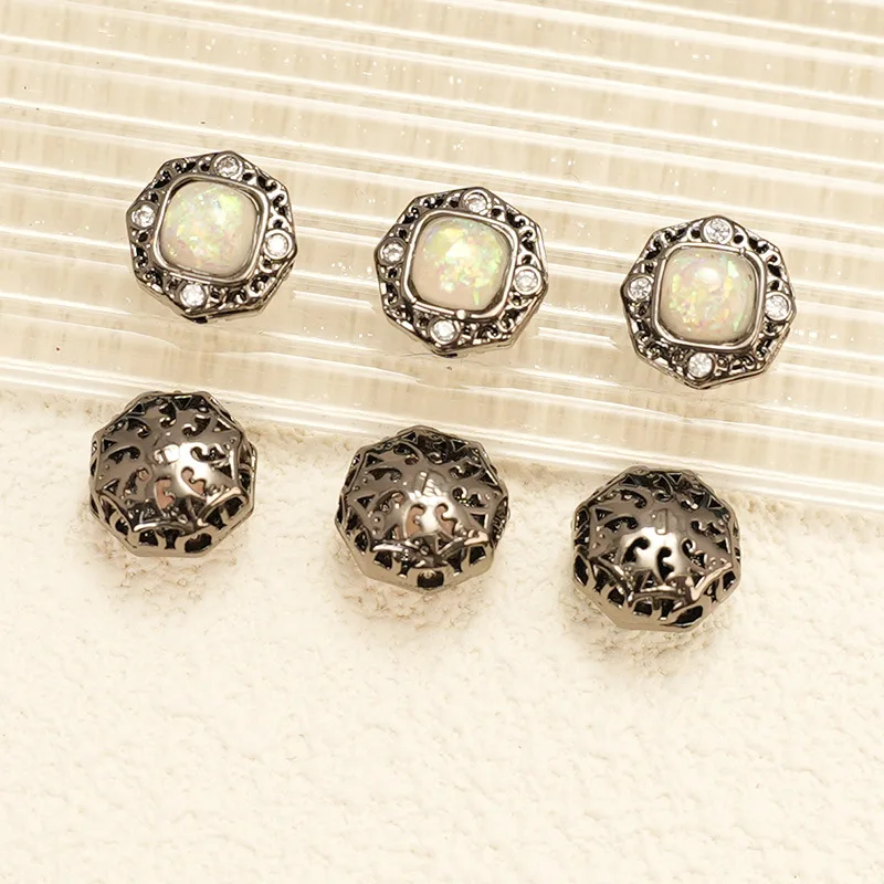 7 Pieces Copper Plated Gun Black Series Round Hollow Zirconium Colorful Beaded Beaded DIY Bracelet Necklace Jewelry Accessories