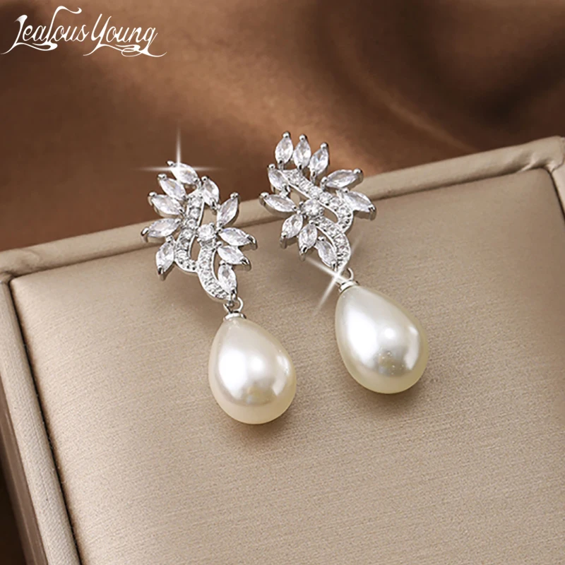 Creative Irregularity White Gold Color Pearl Dangle Earrings for Women with Zirconia Earings Engagement Jewelry Wedding Dije