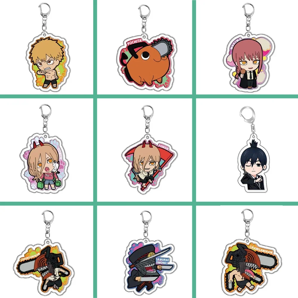 Anime Keychain Chainsaw Man Pochita Makima Cartoon Acrylic Bag Keyring Pendant Accessory