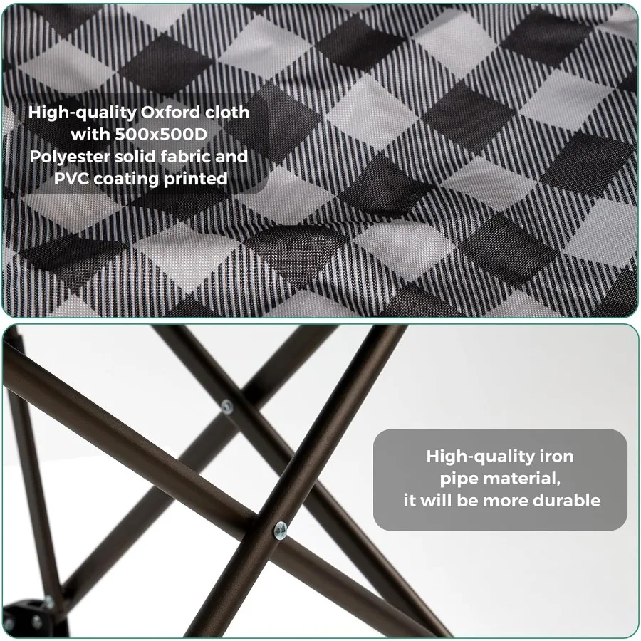 كرسي تخييم كبير الحجم قابل للطي 2 حزمة 800 رطل شديد التحمل للأشخاص الكبار الطويلين كراسي محمولة قابلة للطي مبطنة باللون الأحمر مع أذرع #5