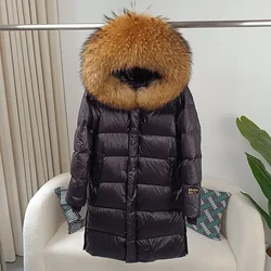 FURYOURSELF 2023 New Winter Jacket Women Real Fox Fur Raccoon Fur Collar Hooded Thick Warm Duck Down Long Outerwear Detachable