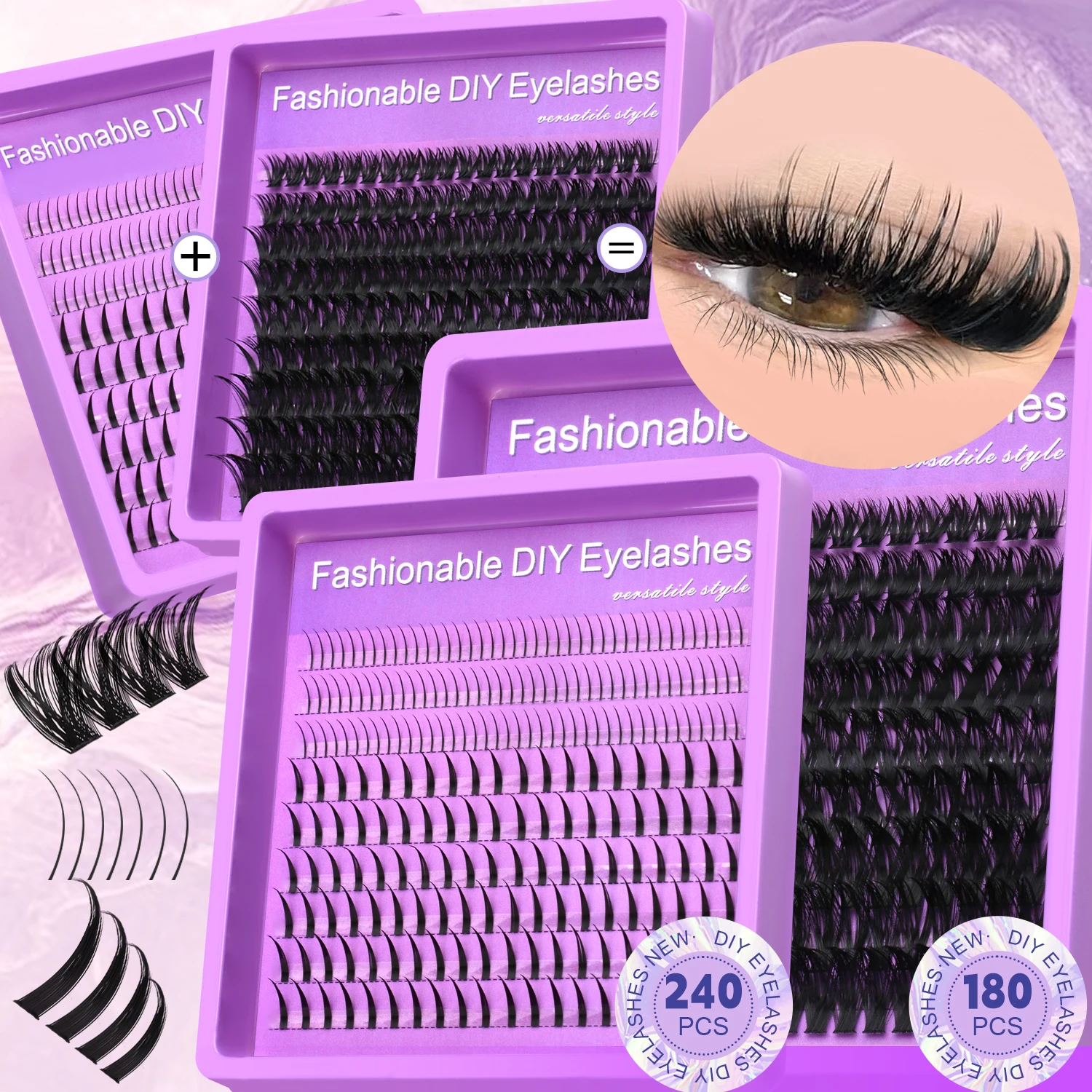 

LASVIREY DIY Lash Clusters with Manga Spiky Lashes Fluffy Fake Eyelashes Mixed Tray Fluffy Individual Lashes Extension Makeup