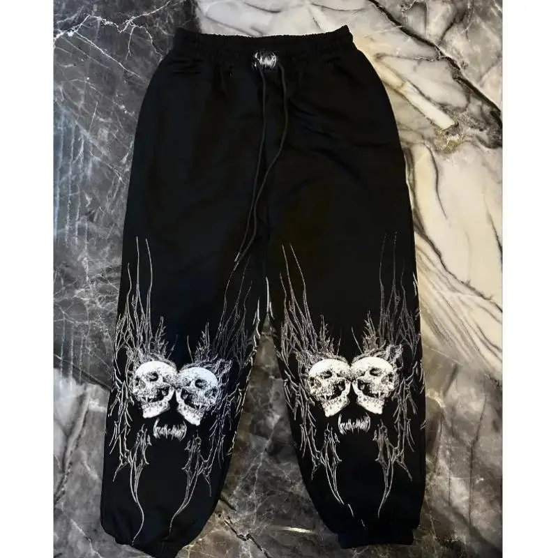 

Men's Casual Skeleton Head Print Cargo Pants High Waist Straight Leg Korean Sle Neutral High Quali Fabric Winter Collection