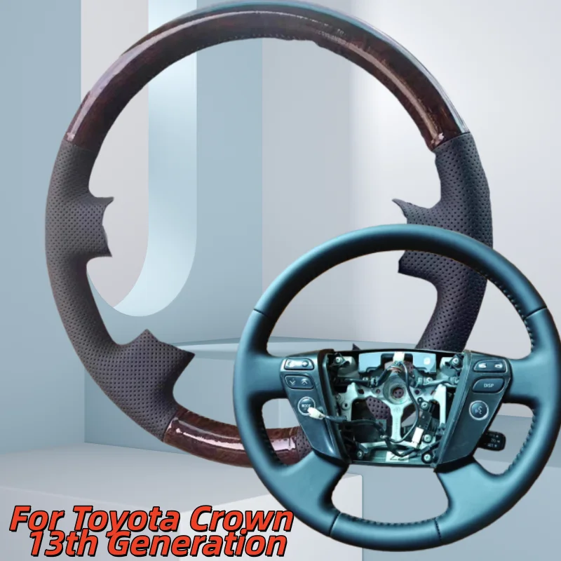 

Hand-Sewn Genuine Leather Car Steering Wheel Cover For Toyota Crown 13th Generation Car Interior Accessories