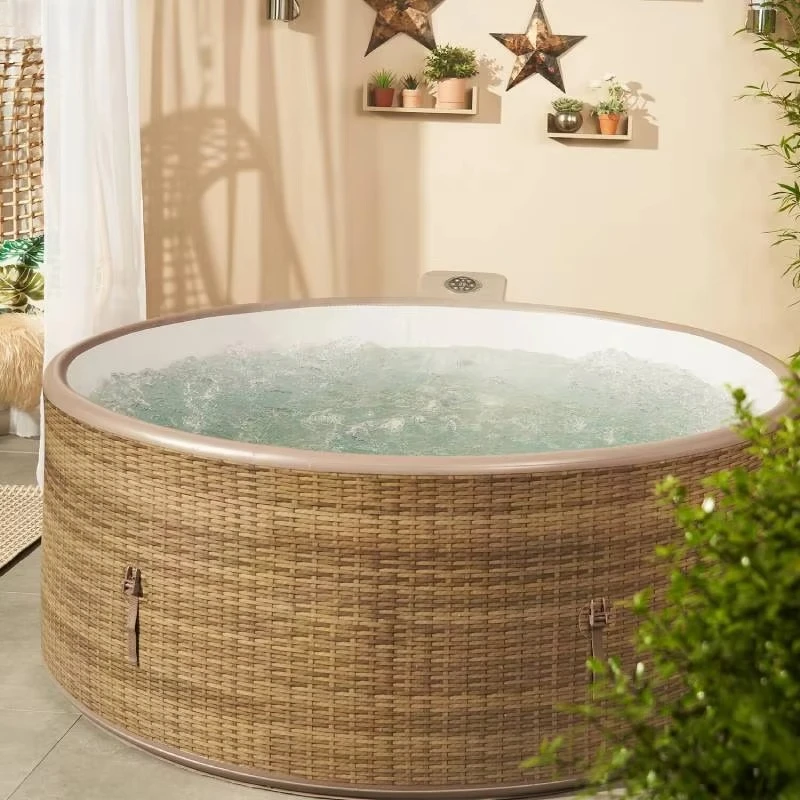 OHO Outdoor Large Inflatable Spa Hot Tub Round Whirlpool Massage 4 Person With Bubble Jet