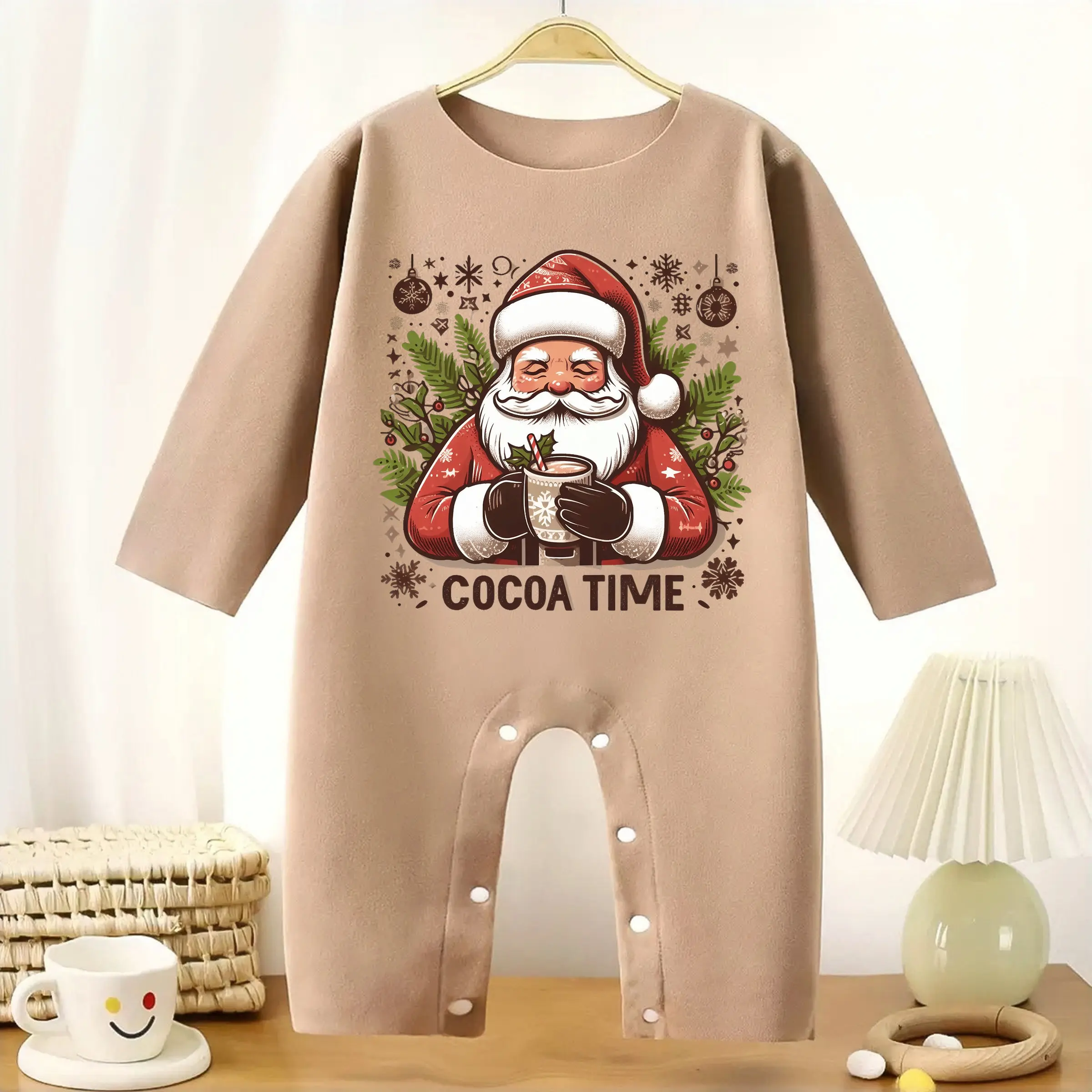 Merry Christmas MINISO Baby Thickened Jumpsuit Hot cocoa Cute Infant Longsleeve Creeper Keep Warm for Height 60-90CM Baby Cloth