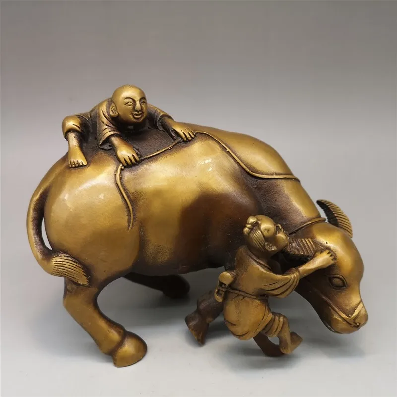 Pure copper boy shepherd riding a cow, a fortune-bringing bronze ornament for home decoration and gift
