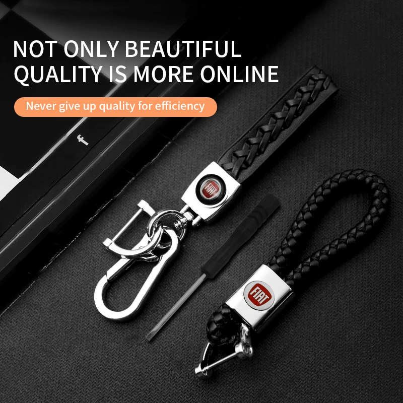 Leather Woven Metal Car Keychain Key Car Key Rings Accessories For Fiat 500 Ducato Panda 500L Punto Musa Stilo Palio Bravo Doblo