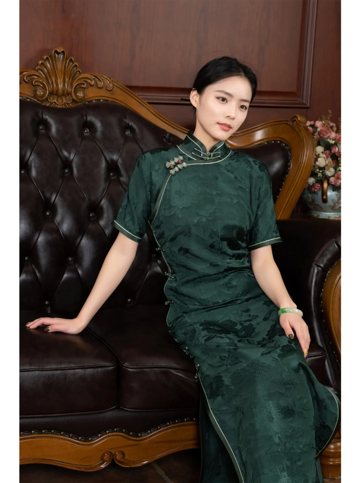 

Ретро-платье из шелка с цветочным принтом, легкое в уходе, без застежек, с длинными рукавами, для повседневной носки весной и летом, комфортное, длинное.