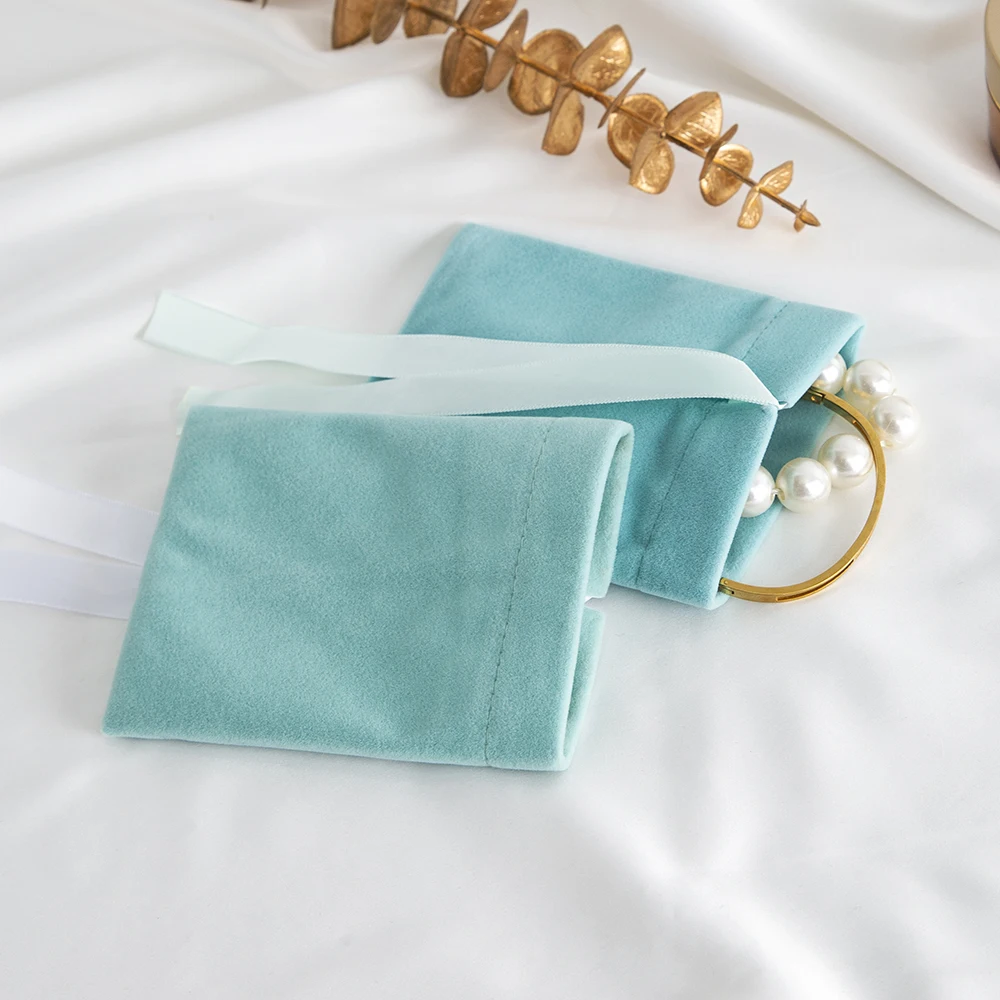 10 stücke grüner Schmuck Samt Tasche Band Bowknot Beutel Geschenk Display Verpackung Lagerung Hochzeit begünstigt Reise Süßigkeiten Kordel zug Tasche – Detail 7