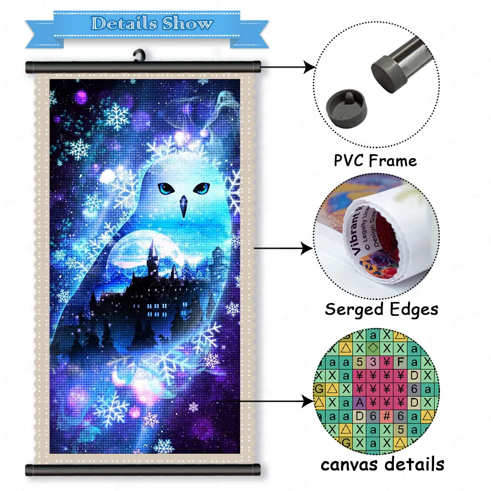 Framed Diamond Painting Animal Owl Diamond Embroidery Mosaic Art with Scroll Cross Stitch Kits Frame Picture Home Decor quadros