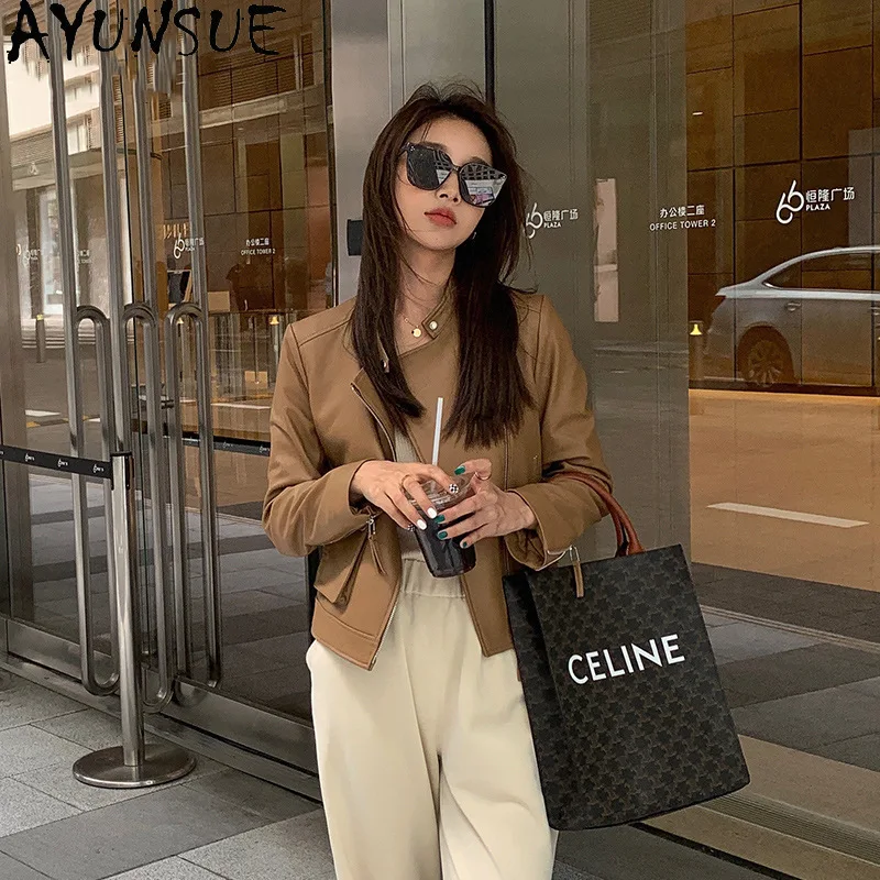 

AYUNSUE куртка из натуральной кожи, женская весенне-осенняя одежда, женские пальто из натуральной овчины, мотоциклетные куртки 2025 Jaqueta De Couro