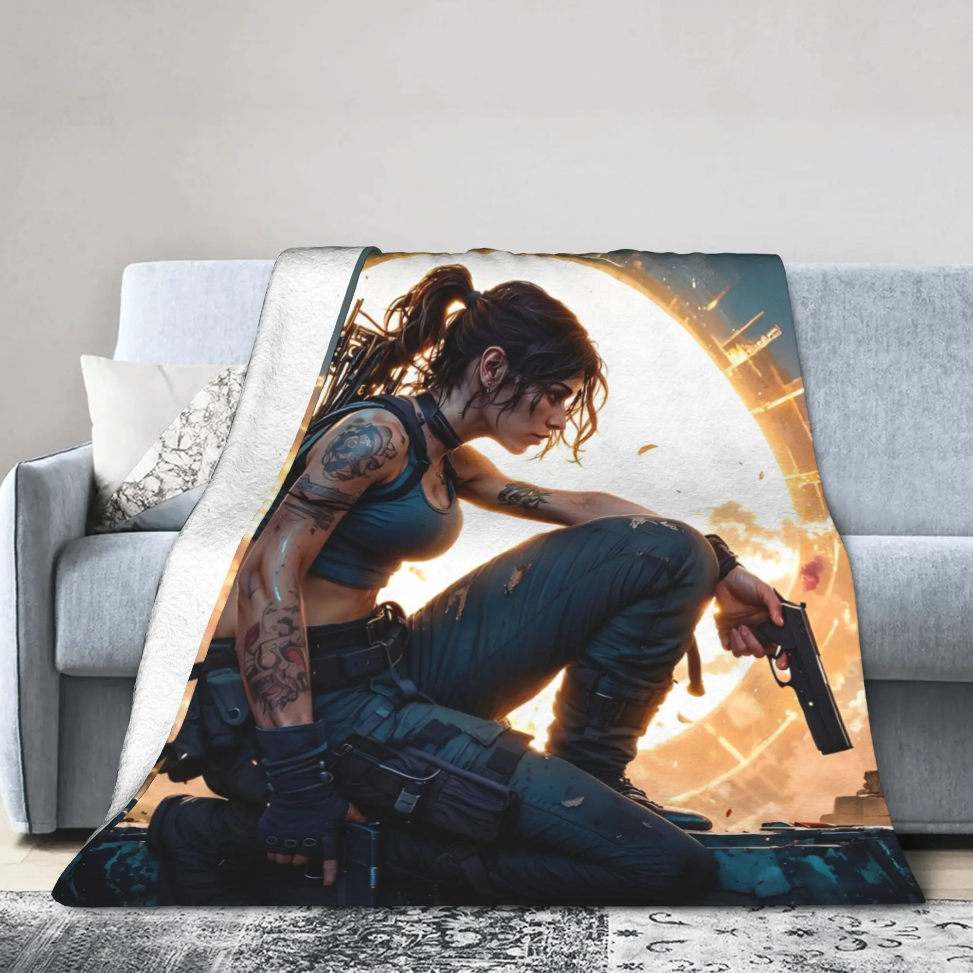 Tomb-Raider Lara Croft Blanket Cover Fleece Survival Video Game Warm Throw Blanket for Sofa Couch Quilt Multi-function