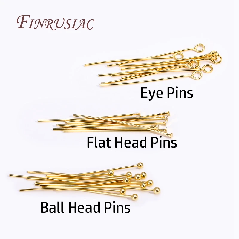 0.6X30MM 50-100Pcs/Lot 18K Gold Plated Flat Head/Ball Head/Eye Pins For Jewelry DIY Beading Jewellery Findings