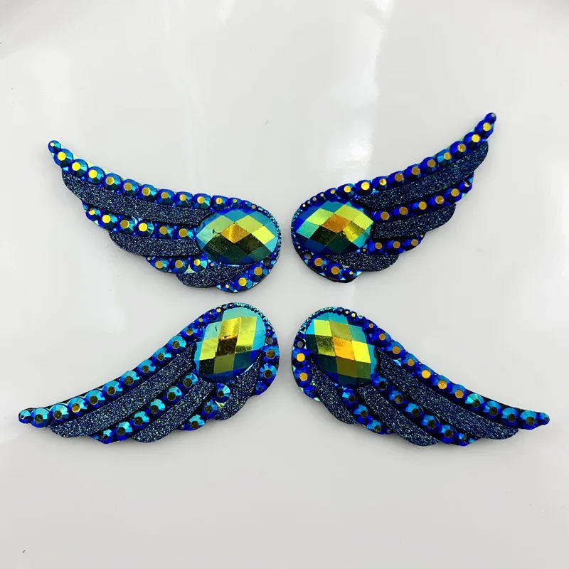 6 ชิ้น (เป็นคู่) คริสตัล AB แบบ 2 รู ขนาด 20*54 มม. คริสตัลเรซิ่นรูปปีกนางฟ้าแบบหลังแบน สำหรับตกแต่งชุดแต่งงาน DIY -HE85