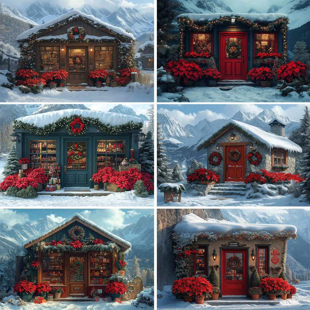 

Mocsicka Winter Christmas Backdrop for Photography Snow Mountain Xmas Wooden House Outdoor Forest Portrait Photo Background Prop