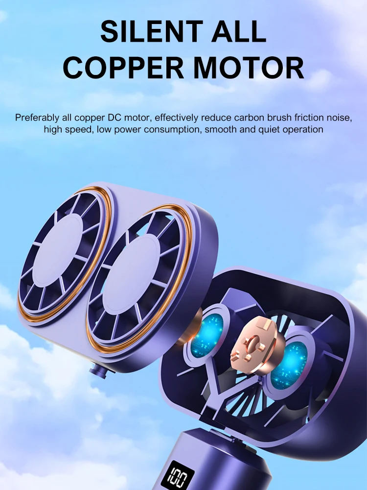 Handheld Personal Fan 5 Adjustable Wind Speeds Hand Dual Fan Rechargeable Cooling Fan With Digital Display Personal Portable Fan